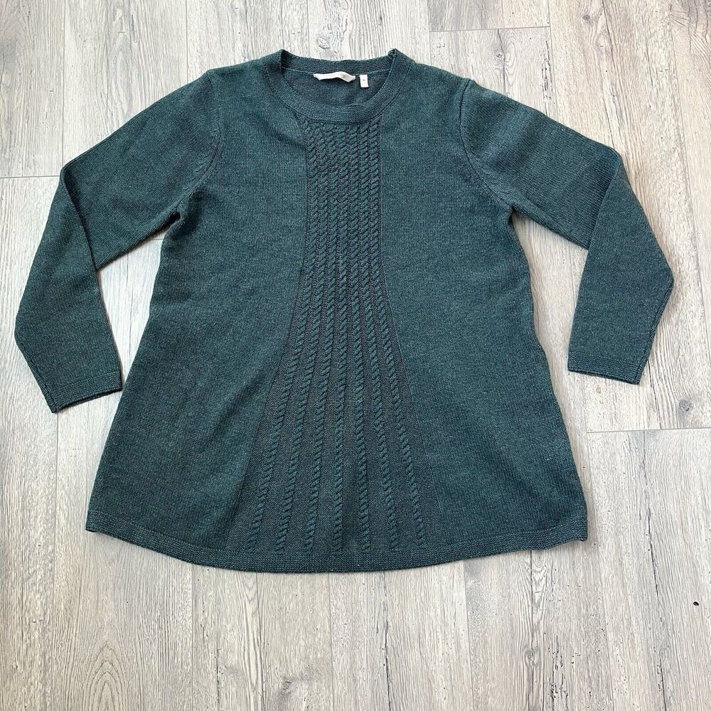Soft Surroundings Sz XL Sydney Sweater Olive Green Heather Wool Blend Cable Knit